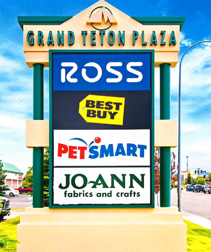Store signages in the Grand Teton Plaza