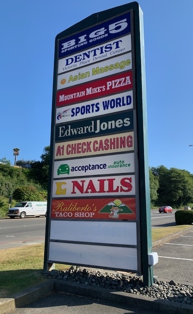 Names of different businesses on the board